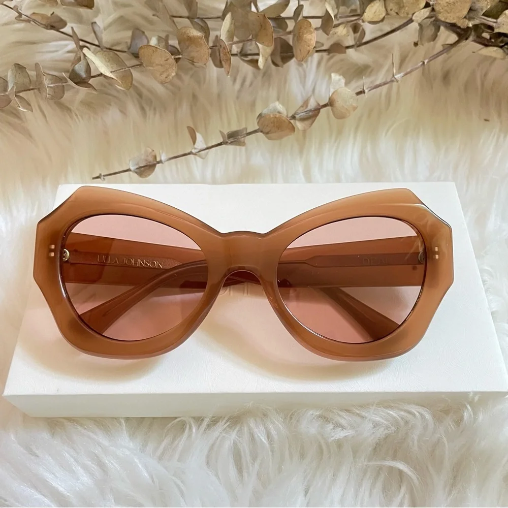 Ulla Johnson Opal Butterfly Sunglasses in Camel Acetate Women’s OS NWT